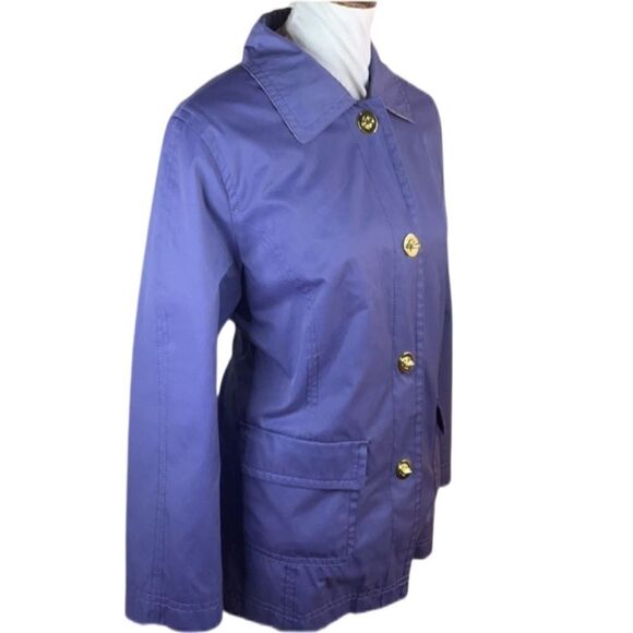 Issac Mizrahi Live Periwinkle Nylon Trench Coat w/Floral Lining (Size: Medium) - Picture 3 of 16